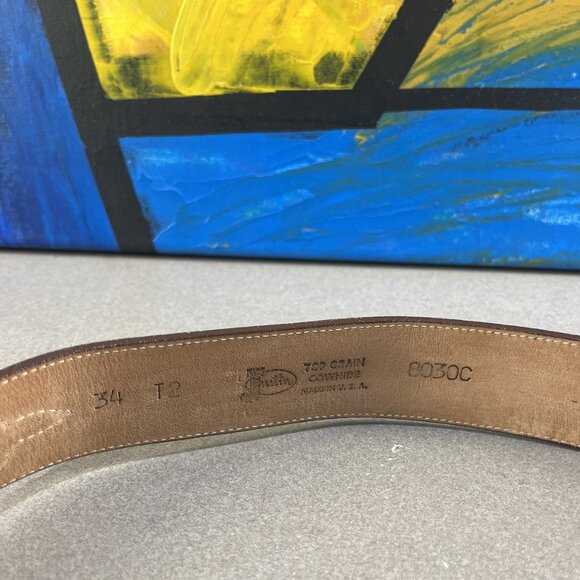 vintage brown leather belt by Justin made in the USA - Picture 4 of 9